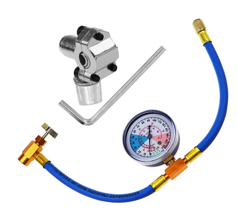 BeadChica R134a Refrigerant Recharge Hose Kit with BPV31 Piercing Valve for Bullet,Charging Hose Refrigerant Can Tap with Gauge,R134a can to R-12/R-22 port - Image 1